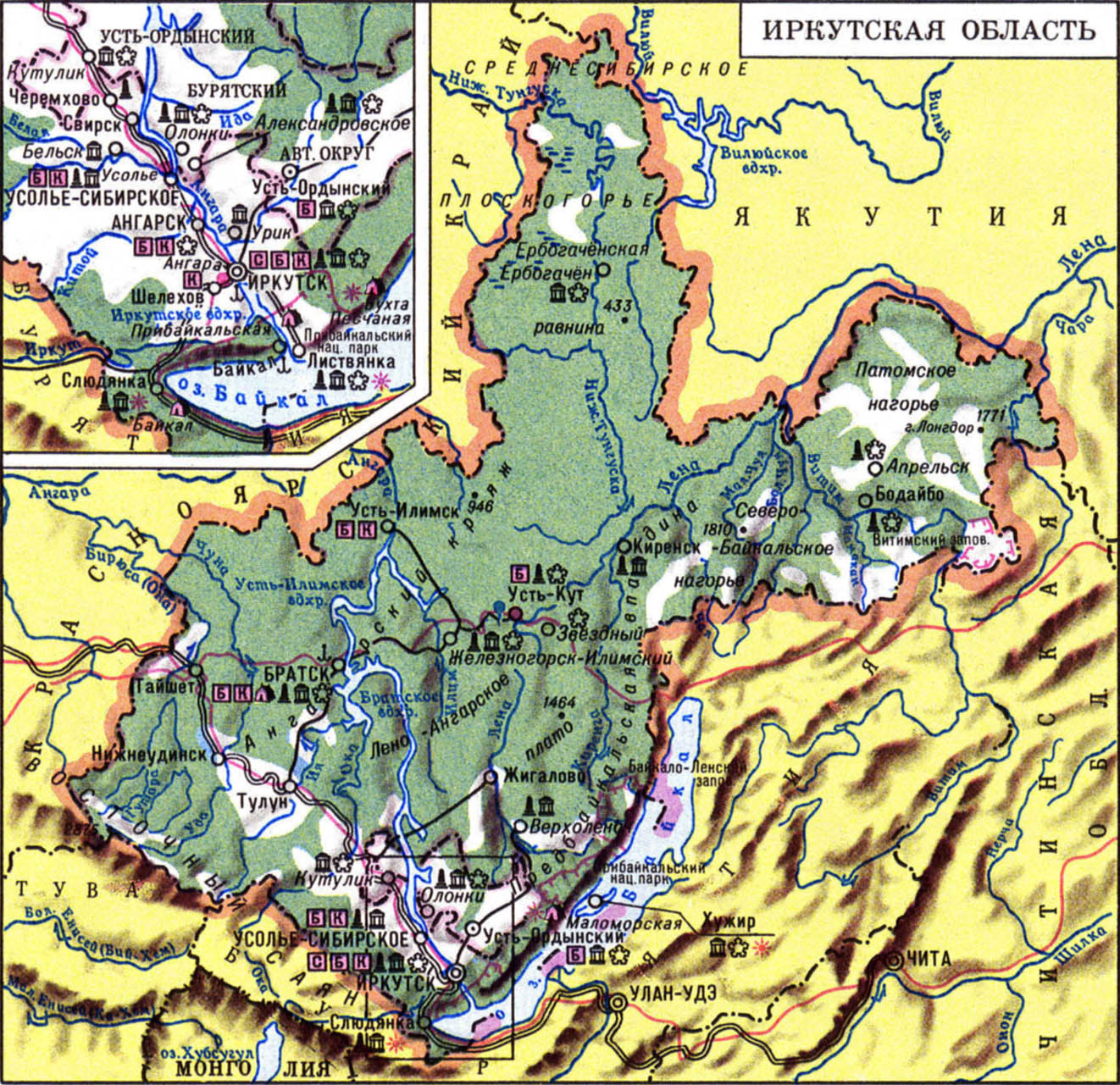 Карта иркутской области с городами и населенными пунктами